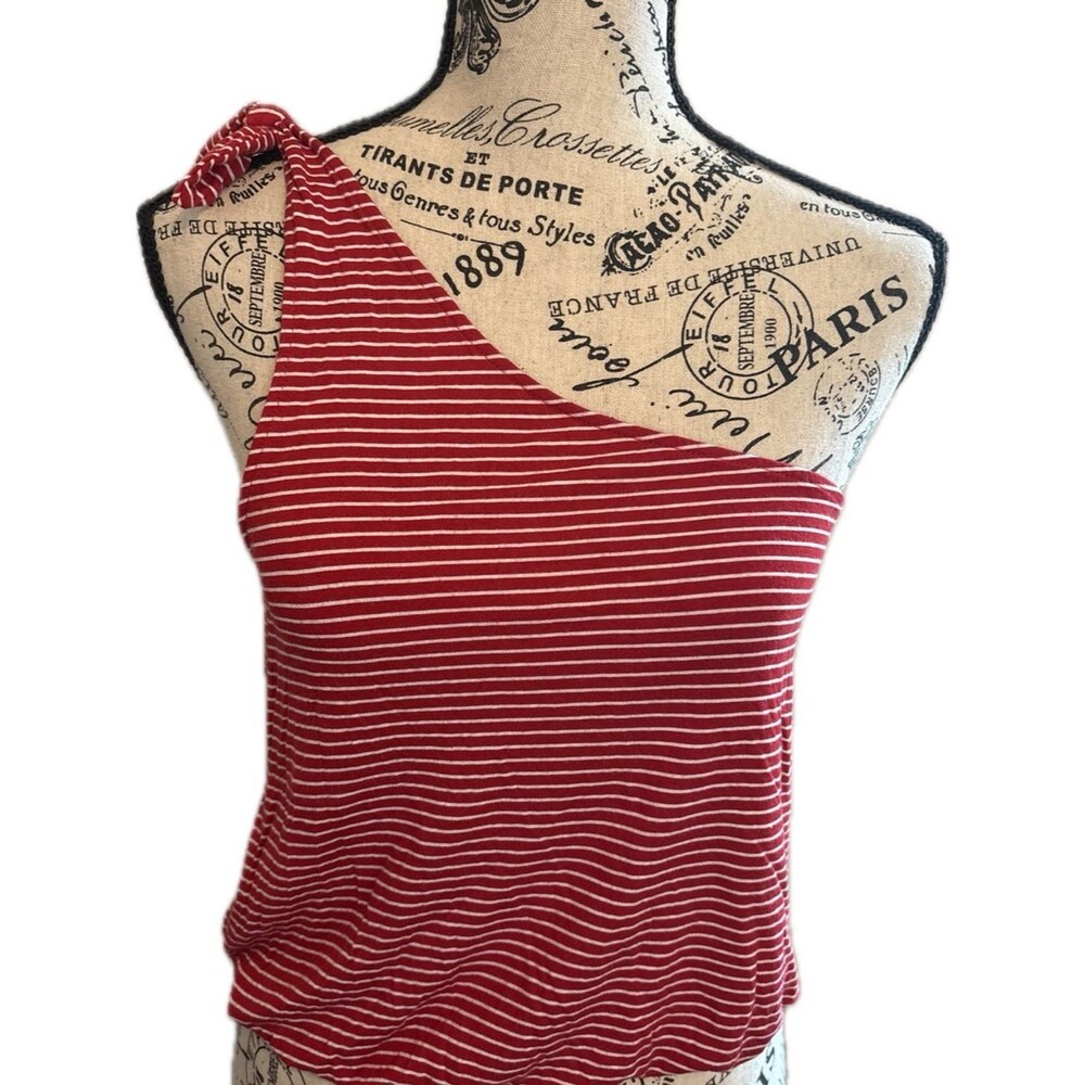 American Eagle Outfitters Red and White One-Shoulder Striped Tank